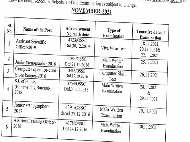 OSSC Revised Exam Schedule 2021 Out for SI, ASO, Stenographer and Others @ossc.gov.in, Download PDF